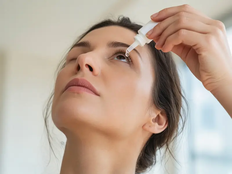 Femme qui met une goutte de collyre dans son œil